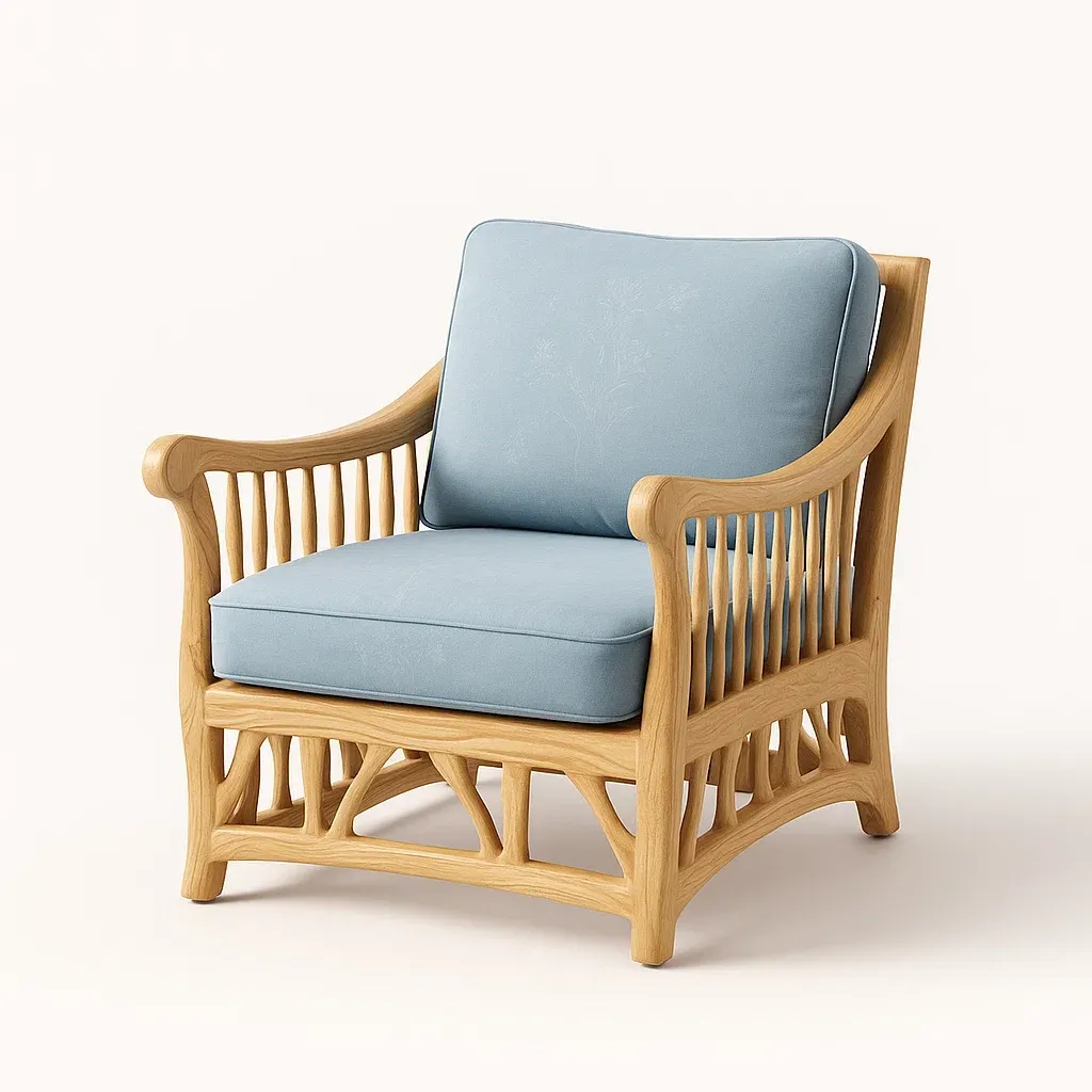 Poltrona da terrazza in legno con cuscini in poliestere-granddecora