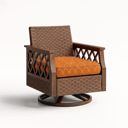 Sedia girevole da terrazza in rattan sintetico con cuscino in poliestere-granddecora