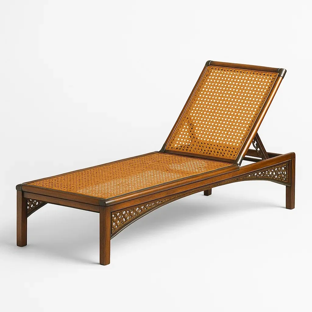 Lettino prendisole in legno e rattan per esterni-granddecora