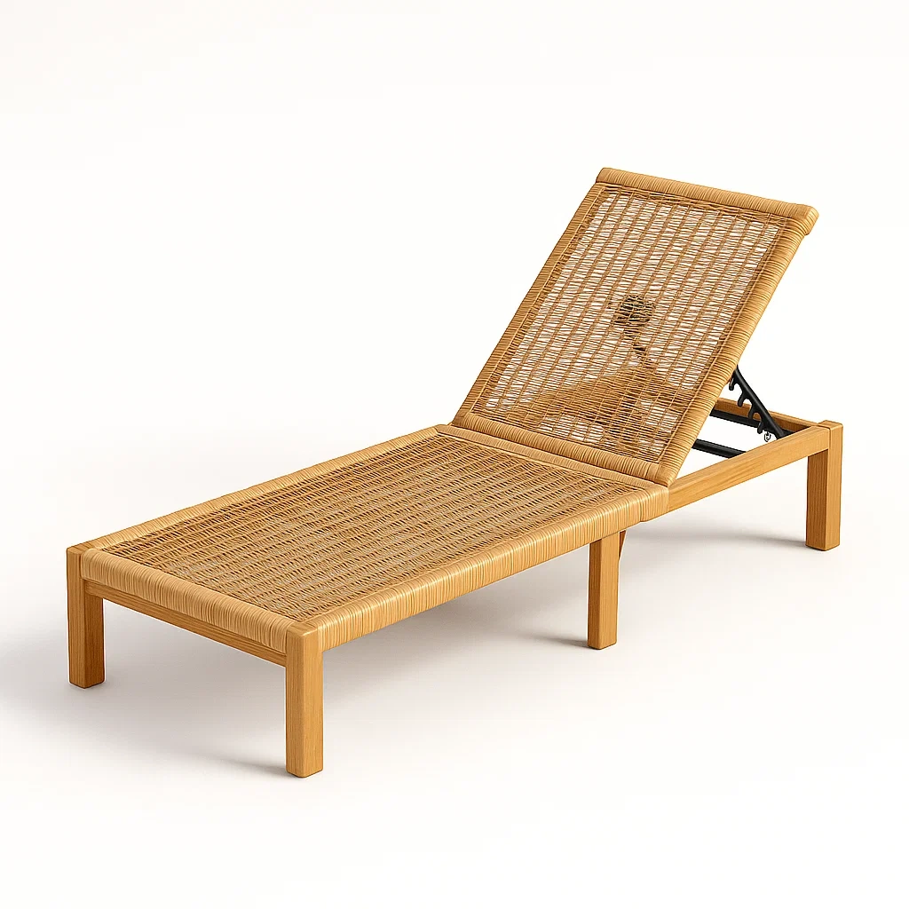 Lettino prendisole in legno e rattan sintetico-granddecora