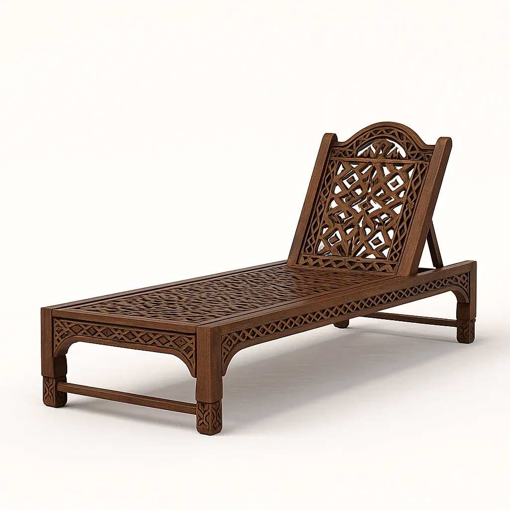 Lettino prendisole in legno di teak intagliato regolabile-granddecora