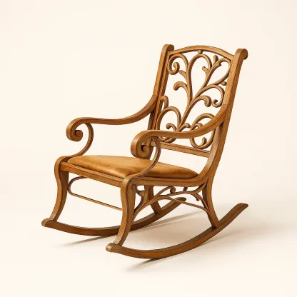 Sedia a dondolo da terrazza in legno con rivestimento in pelle PU-granddecora