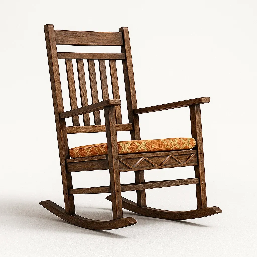 Sedia a dondolo da terrazza in legno massello con cuscino in cotone-granddecora