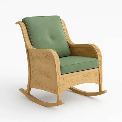 Sedia a dondolo da terrazza in legno intagliato con cuscini in poliestere-granddecora