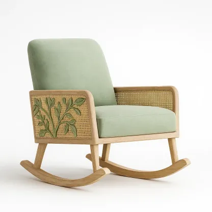 Sedia a dondolo da terrazza in legno con tessuto di cotone-granddecora