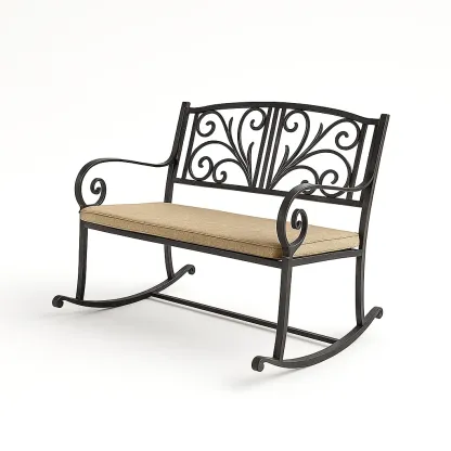 Sedia a dondolo da terrazza per due persone in ferro battuto con cuscino in poliestere-granddecora