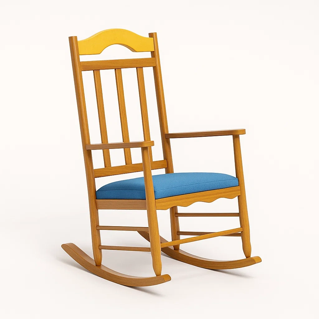 Sedia a dondolo da terrazza in legno con cuscino in poliestere-granddecora