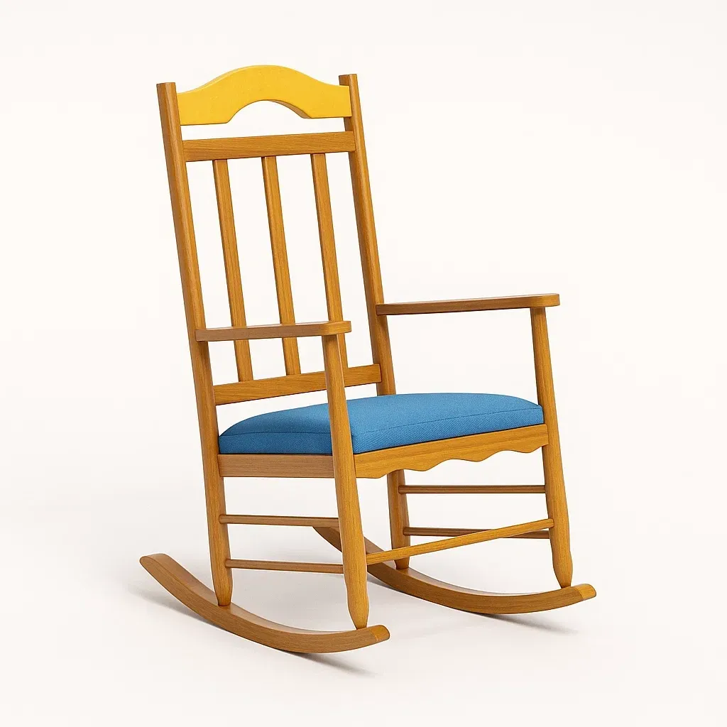 Sedia a dondolo da terrazza in legno con cuscino in poliestere-granddecora