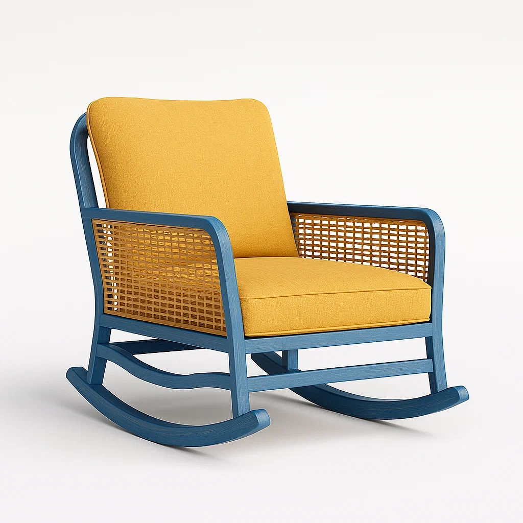 Sedia a dondolo da terrazza in legno con cuscino in poliestere,100x80x90 cm-granddecora