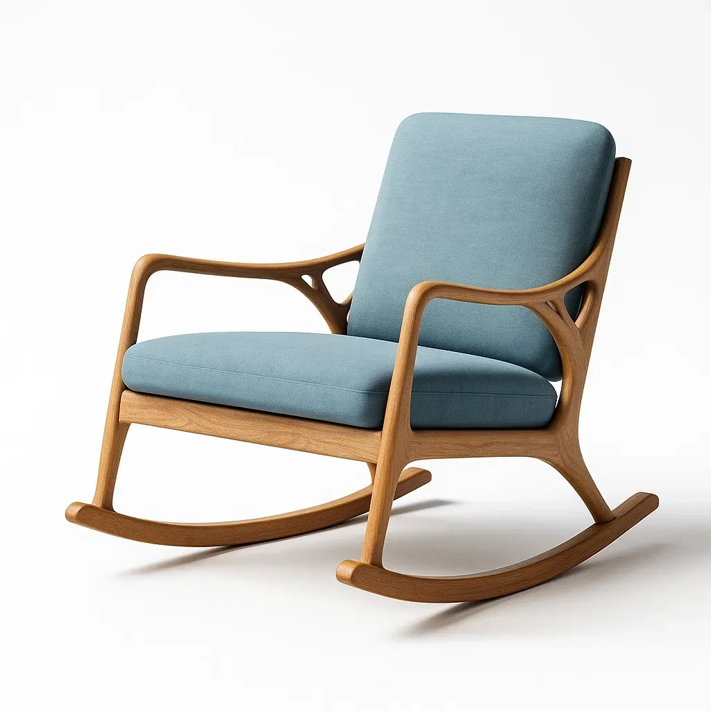 Sedia a dondolo da terrazza in legno con cuscini in tessuto-granddecora