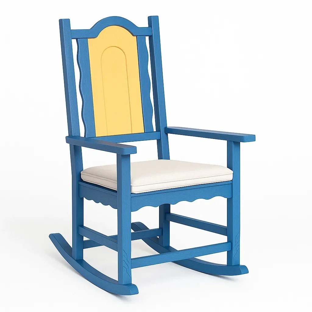 Sedia a dondolo da terrazza in legno con cuscino imbottito,110x60x90 cm-granddecora