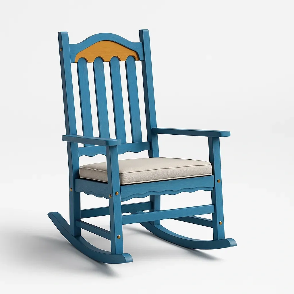 Sedia a dondolo da terrazza in legno massello con cuscino in poliestere-granddecora