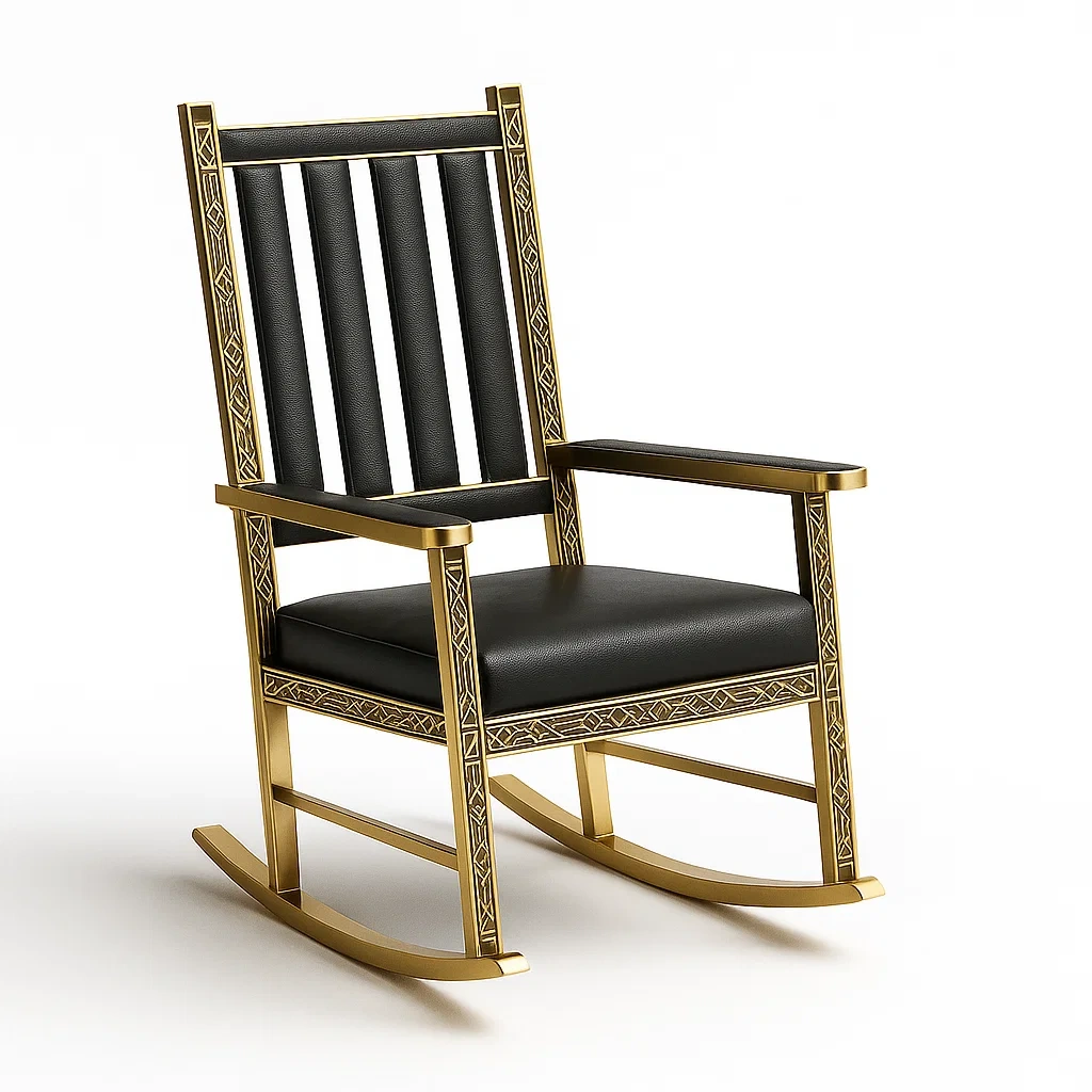 Sedia a dondolo da terrazza in legno decorato con rivestimento in pelle PU-granddecora