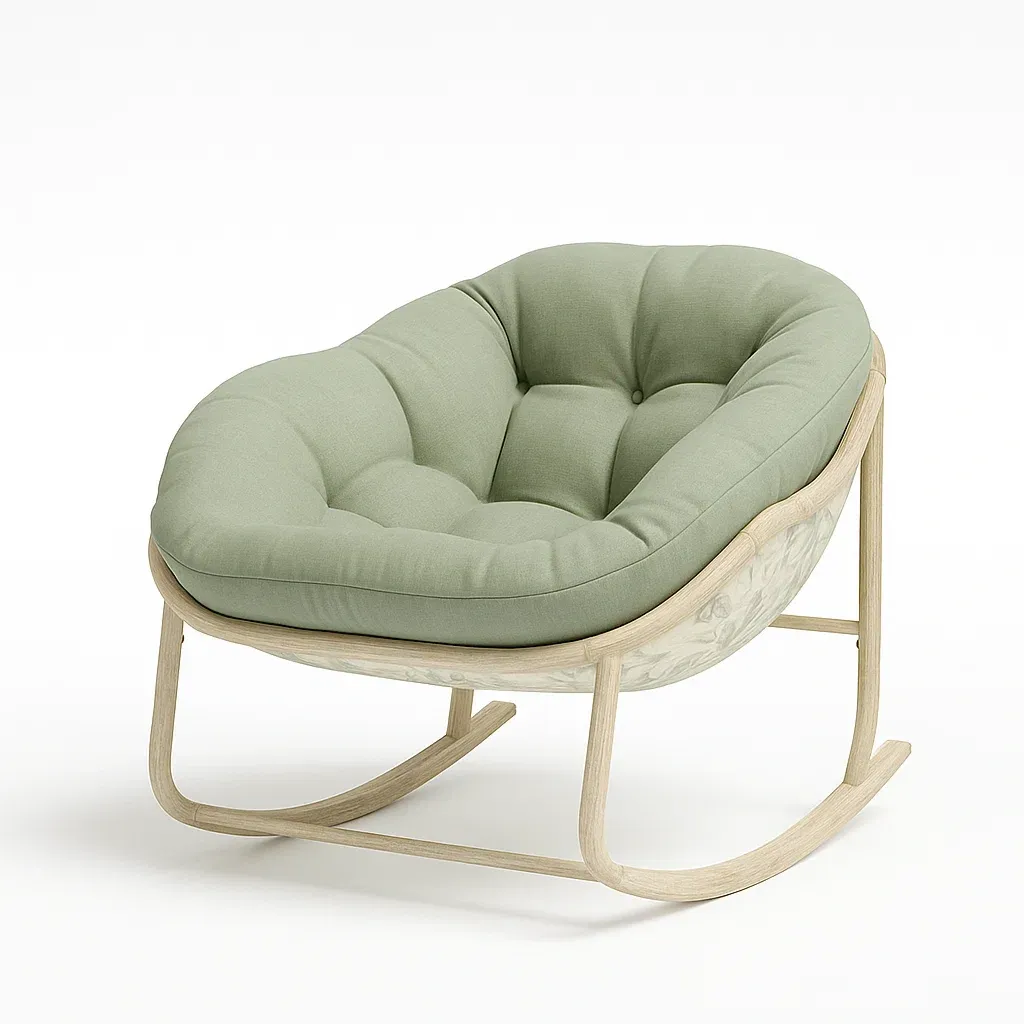 Sedia a dondolo da terrazza in legno con seduta imbottita-granddecora