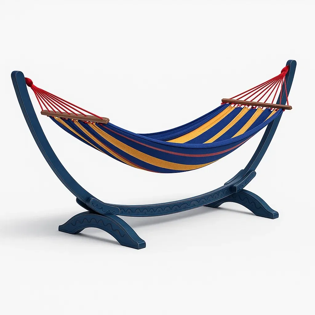 Amaca da terrazza con struttura in legno e tessuto in cotone-granddecora