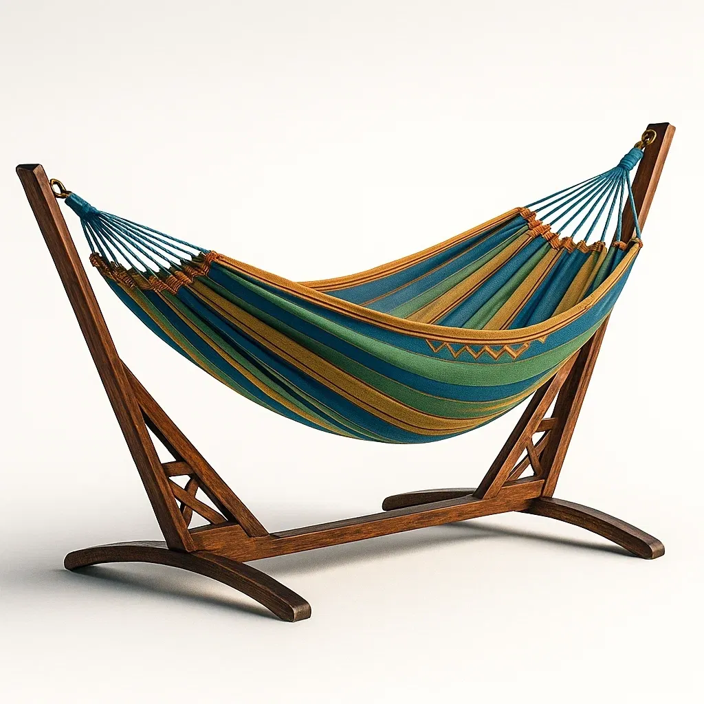 Amaca da terrazza con supporto in legno e tessuto in cotone-granddecora