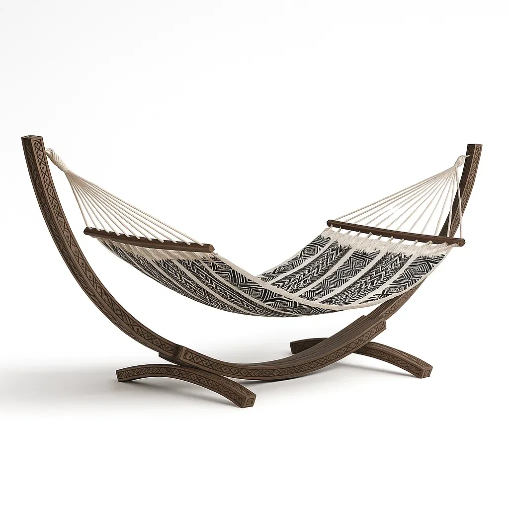 Amaca da terrazza in tessuto di cotone con supporto in legno-granddecora