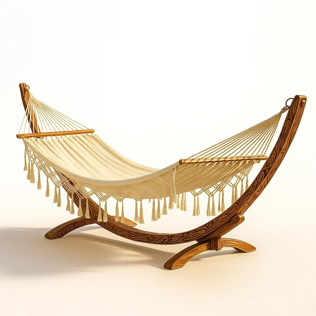 Amaca da terrazza in legno con tessuto in cotone-granddecora