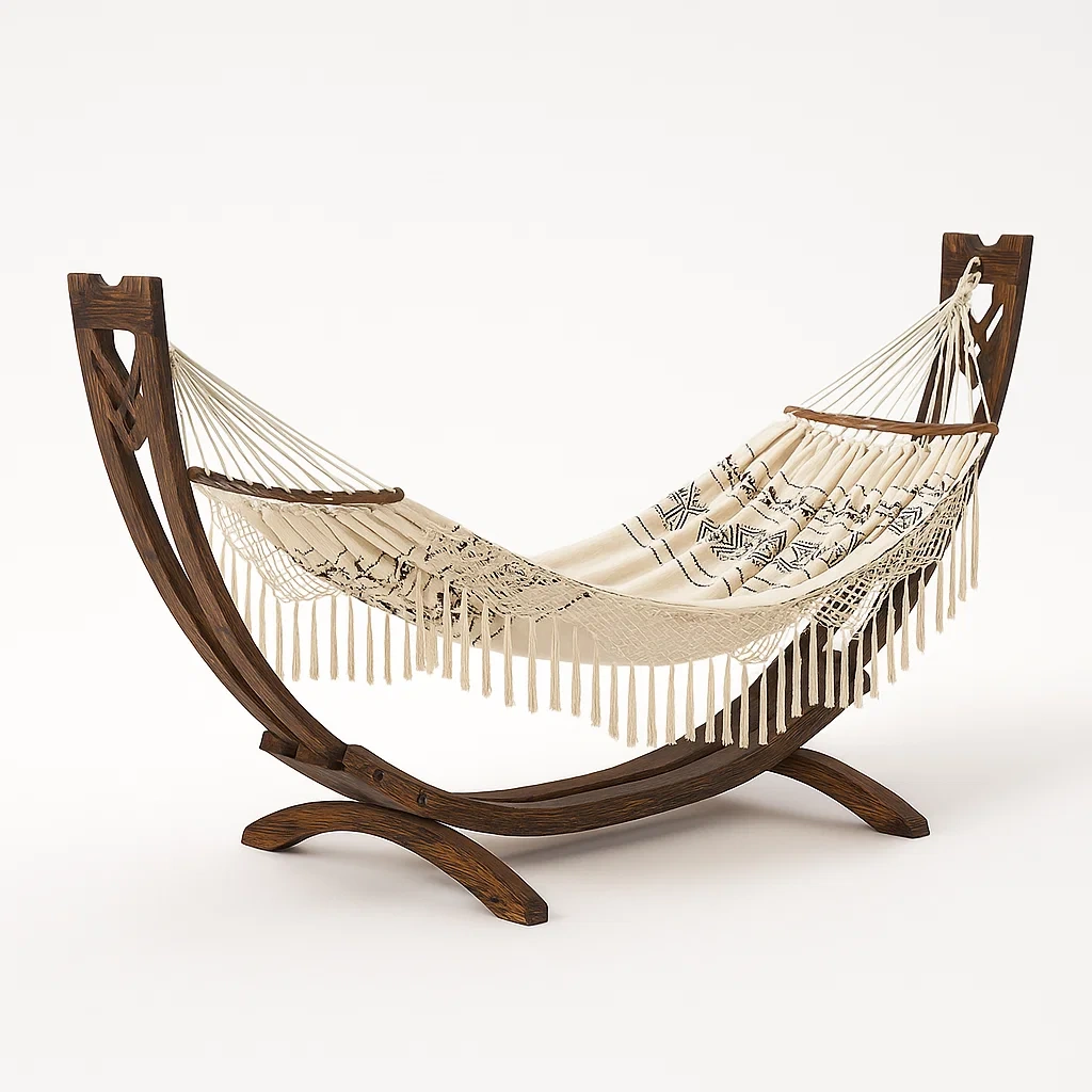 Amaca da terrazza in legno e cotone con frange-granddecora