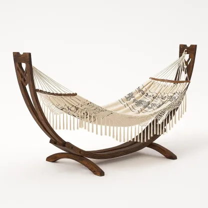 Amaca da terrazza in legno e cotone con frange-granddecora