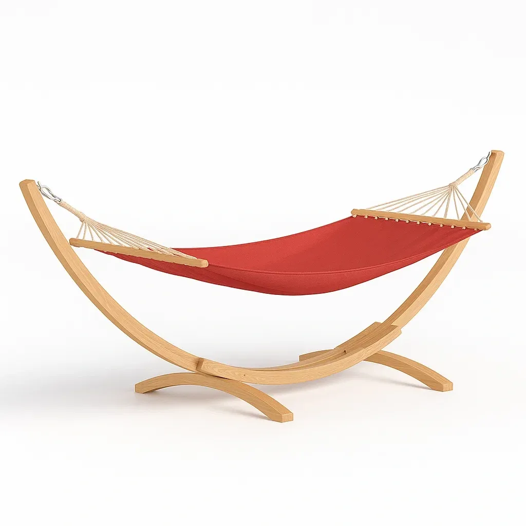 Amaca da terrazza con supporto in legno e tessuto in cotone,300x120x120 cm-granddecora