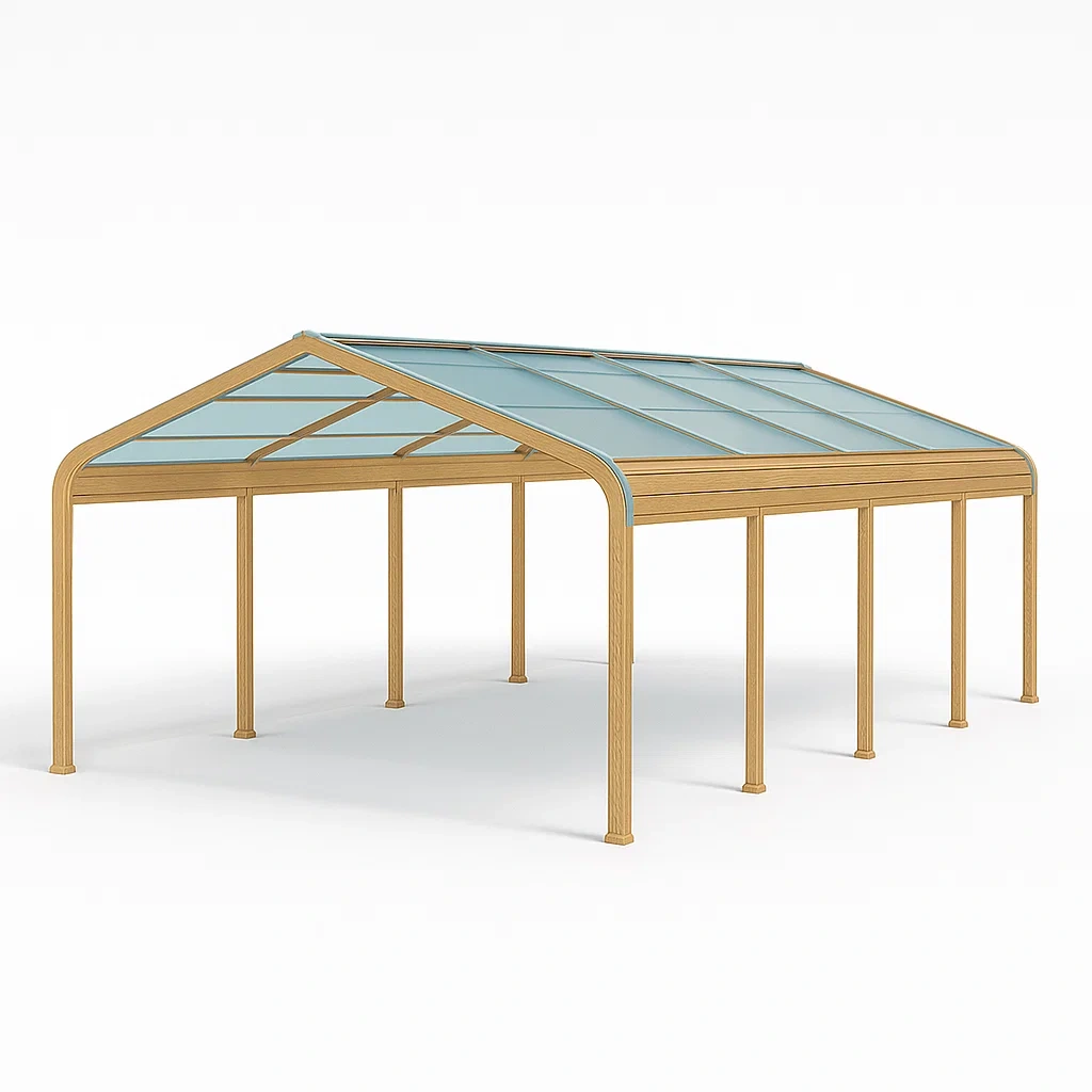 Tettoia per auto in legno con tetto in vetro temperato-granddecora