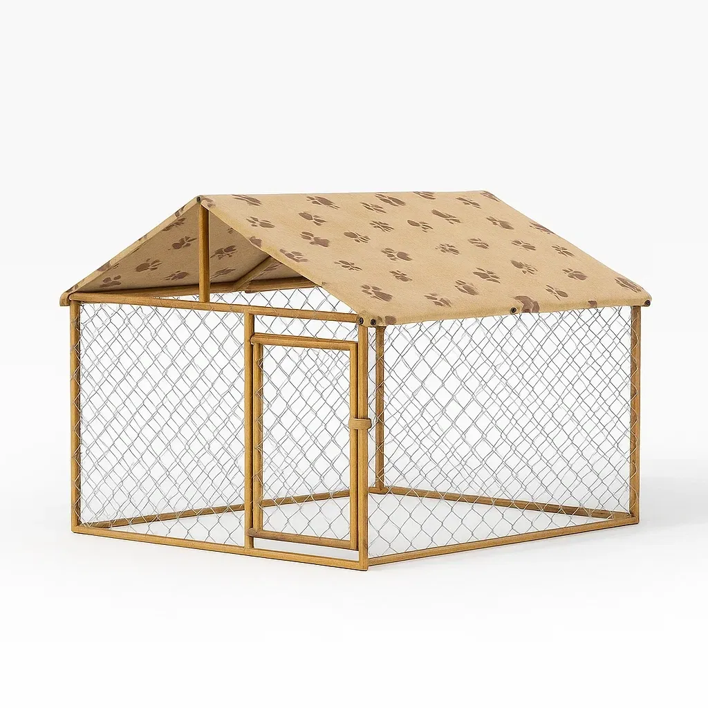 Recinto per animali con rete rete metallica e copertura in tela impermeabile-granddecora