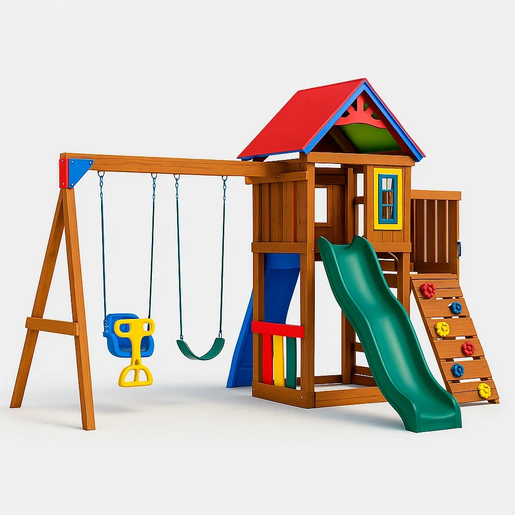 Set scivolo per bambini in legno con altalena e arrampicata-granddecora
