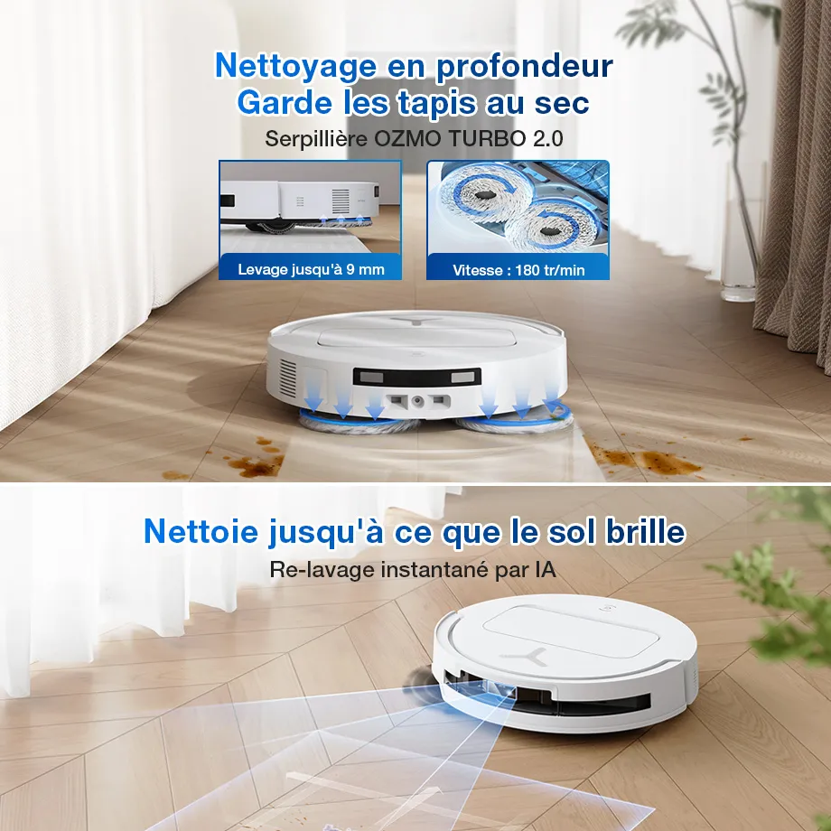 ECOVACS DEEBOT T50 PRO OMNI Gen2 Aspirateur Robot Laveur Blanc LiDAR (Puissant, IA, Ultra-Fin)
