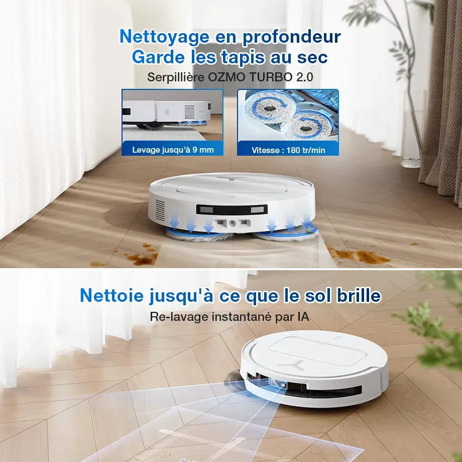ECOVACS DEEBOT T50 PRO OMNI Gen2 Aspirateur Robot Laveur Blanc LiDAR (Puissant, IA, Ultra-Fin)