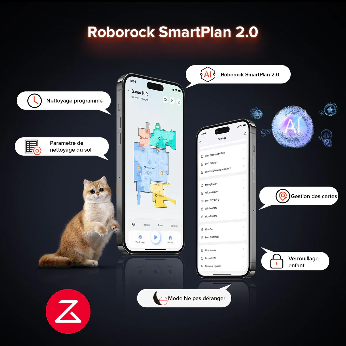 Roborock Saros 10R robot aspirateur laveur avec station d’accueil multifonctionnelle 4.0