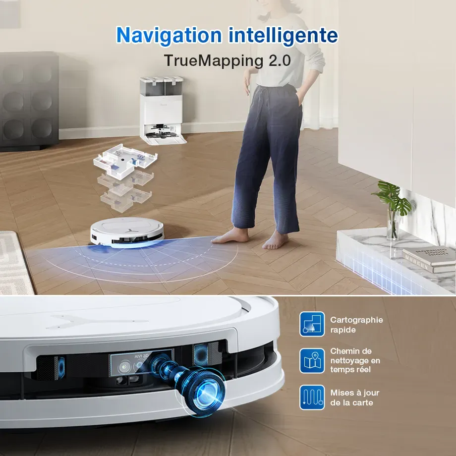 ECOVACS DEEBOT T50 PRO OMNI Gen2 Aspirateur Robot Laveur Blanc LiDAR (Puissant, IA, Ultra-Fin)