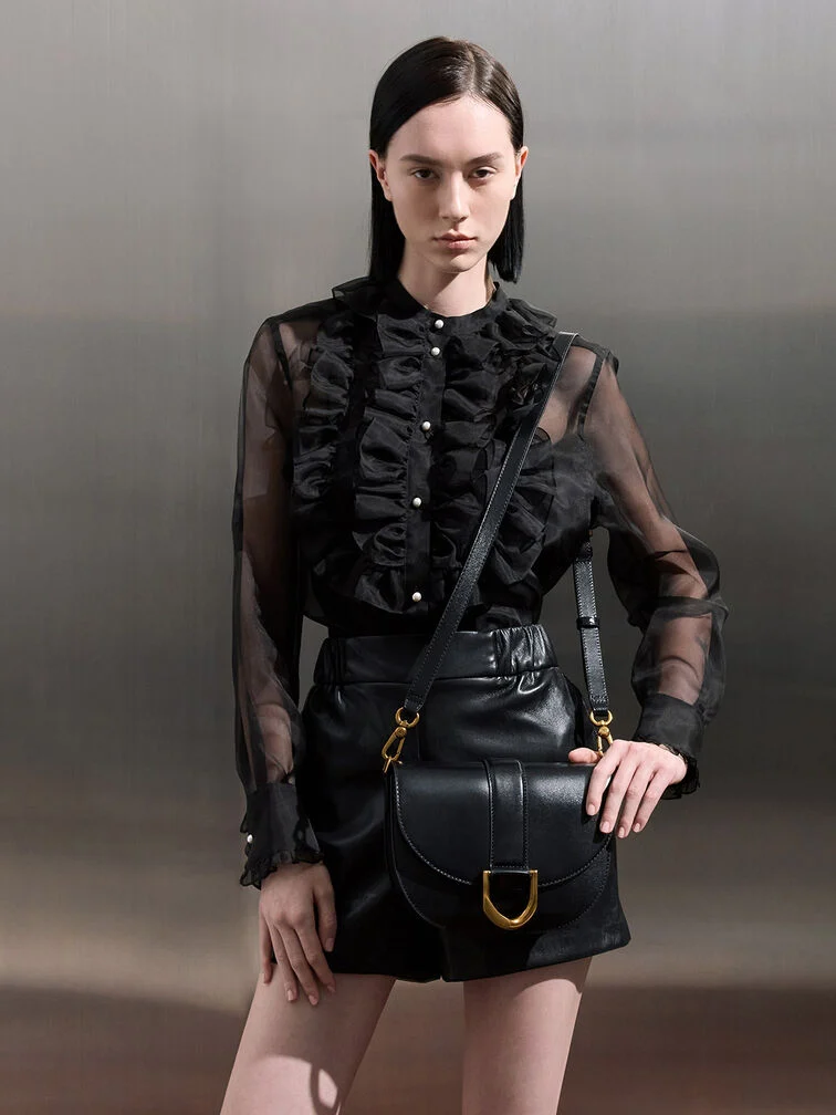 Gabine Leather Saddle Bag - black