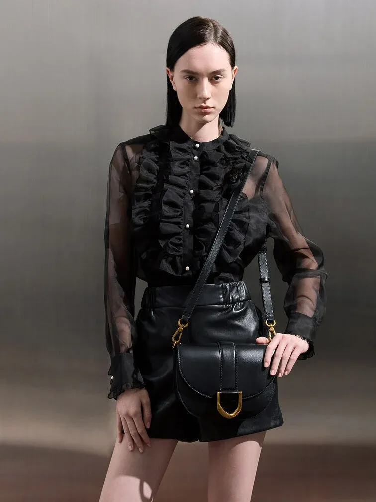 Gabine Leather Saddle Bag - black