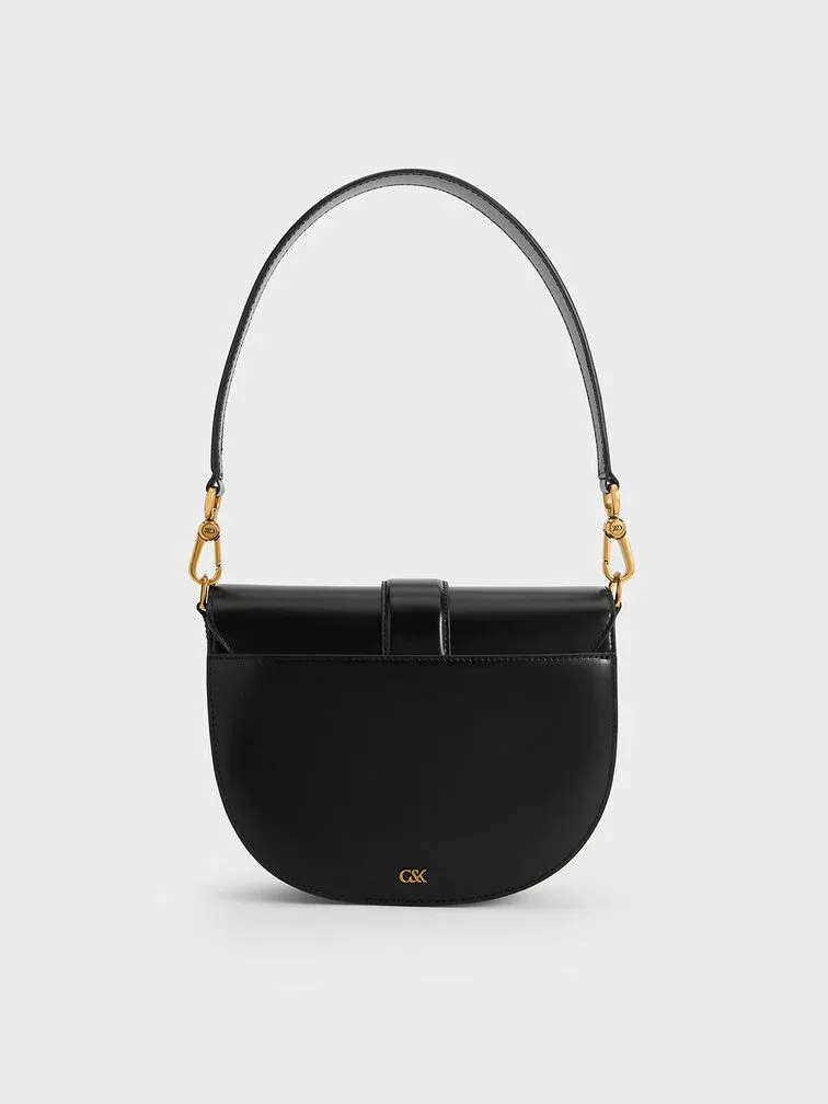 Gabine Leather Saddle Bag - black