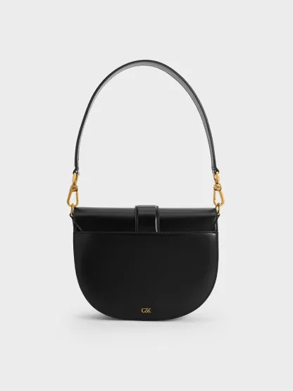 Gabine Leather Saddle Bag - black