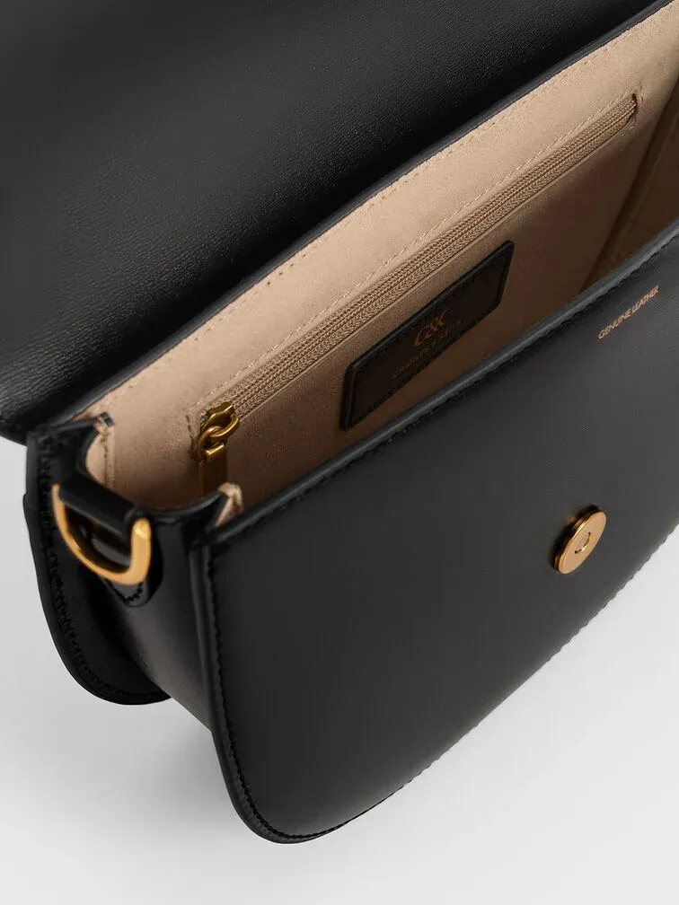 Gabine Leather Saddle Bag - black