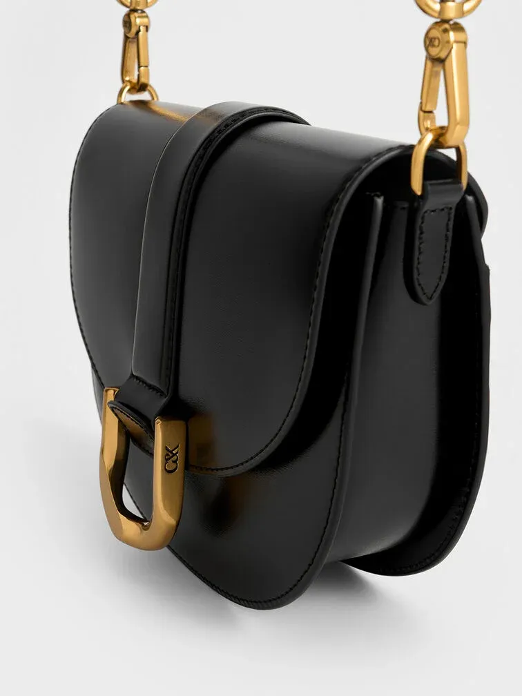 Gabine Leather Saddle Bag - black