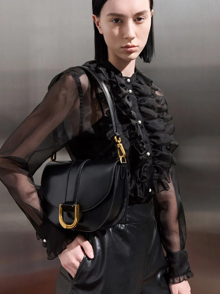 Gabine Leather Saddle Bag - black