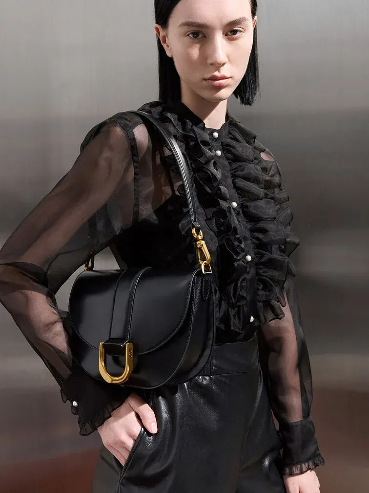 Gabine Leather Saddle Bag - black