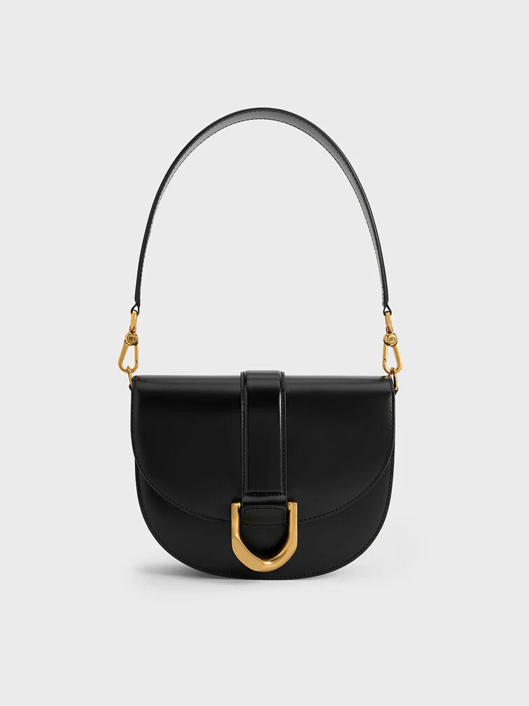 Gabine Leather Saddle Bag - black