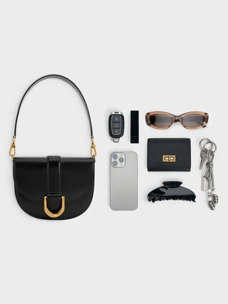 Gabine Leather Saddle Bag - black