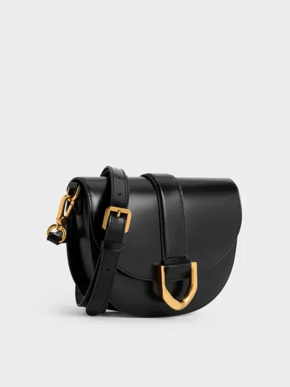 Gabine Leather Saddle Bag - black