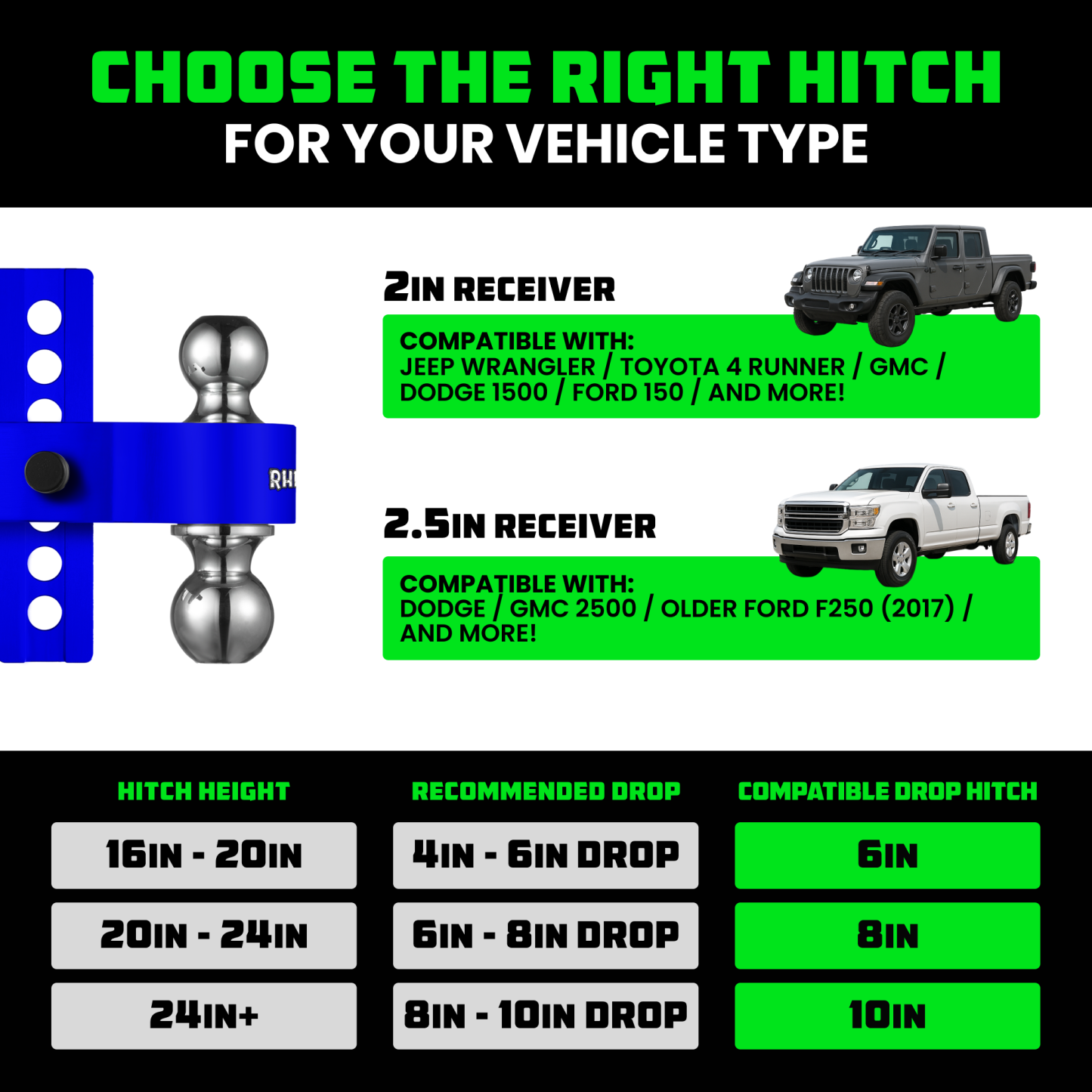 Adjustable Drop Hitch (2" Receivers)
