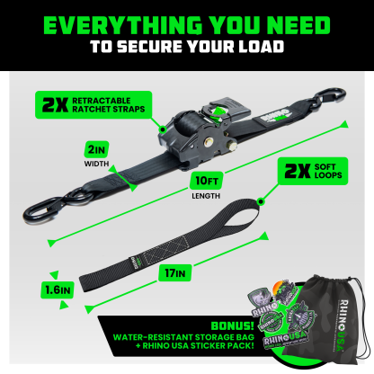 2" x 10' Retractable Ratchet Straps
