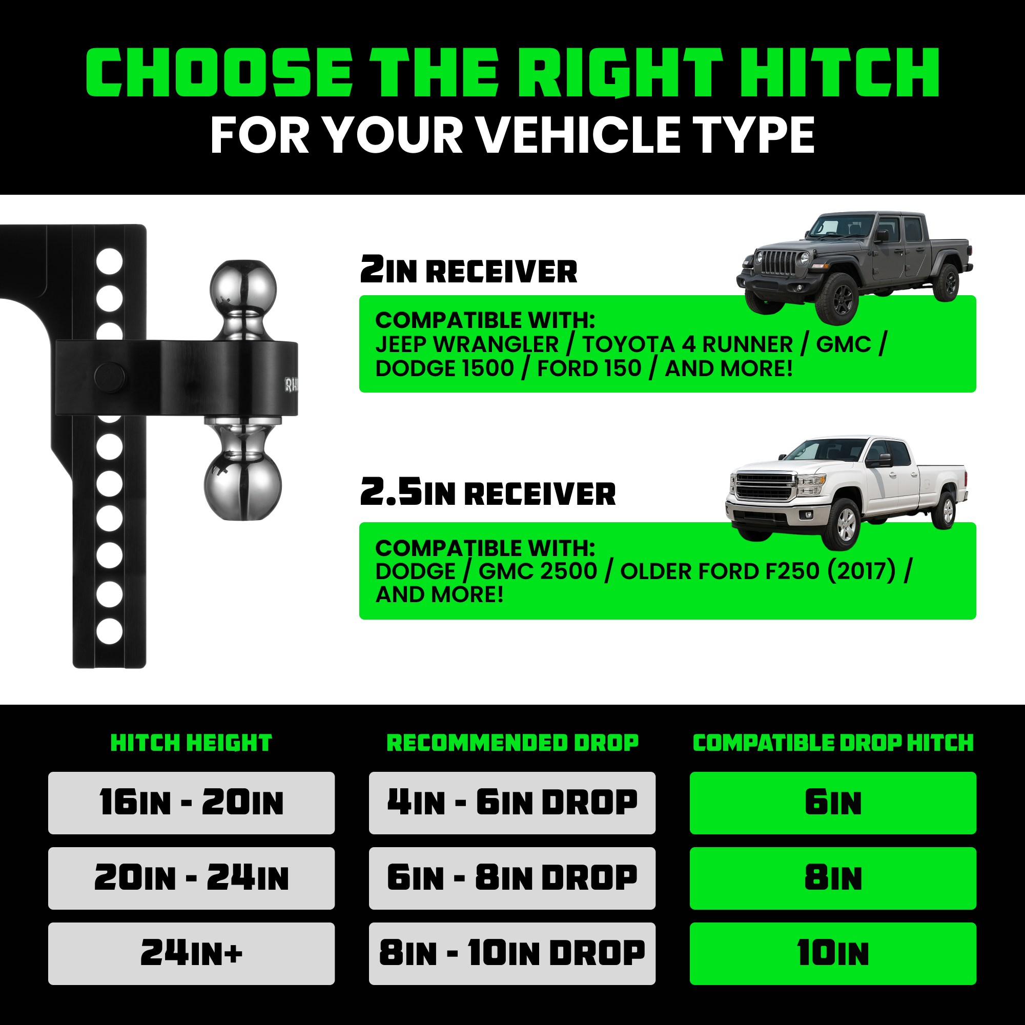 Adjustable Drop Hitch (2" Receivers)
