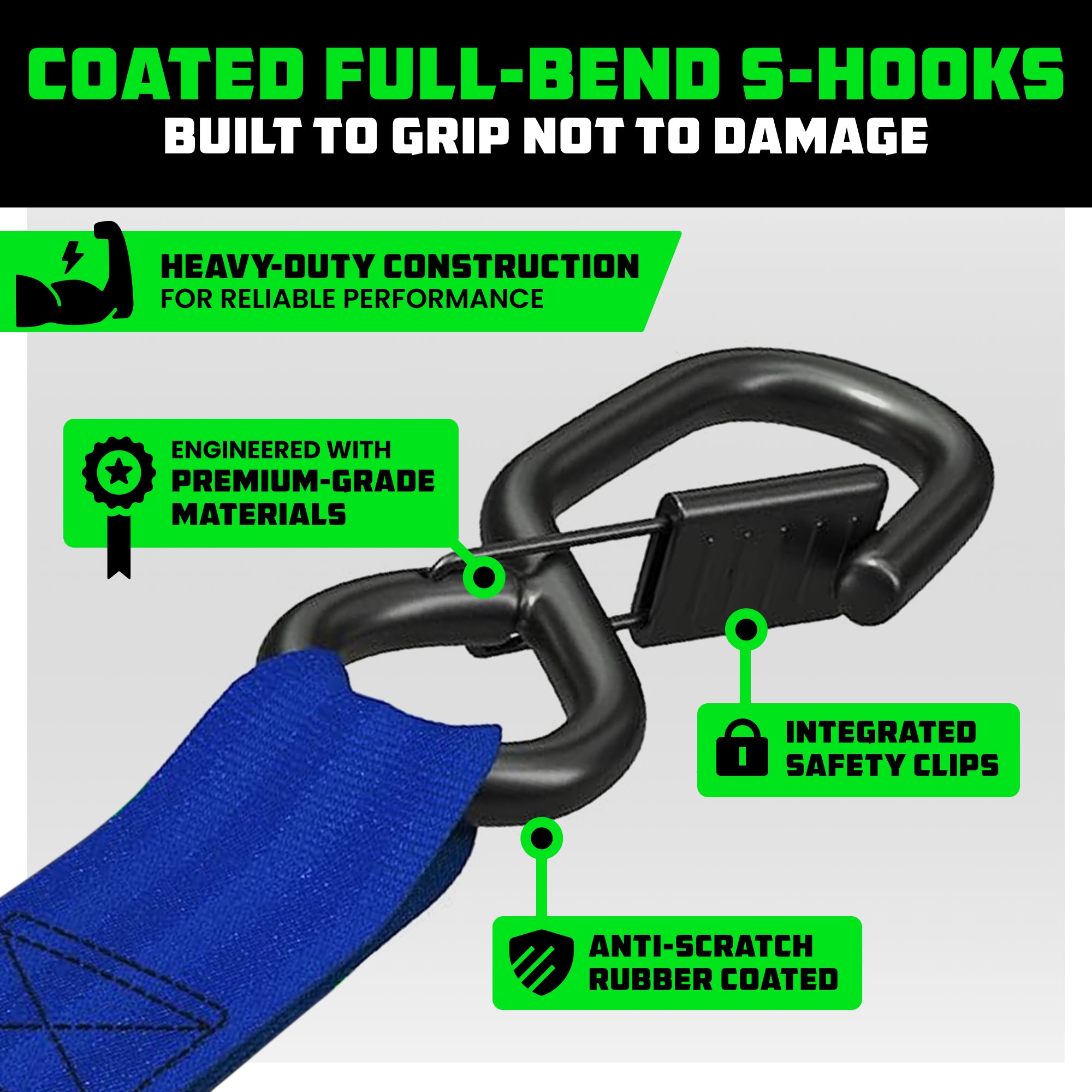 2" x 10' Retractable Ratchet Straps