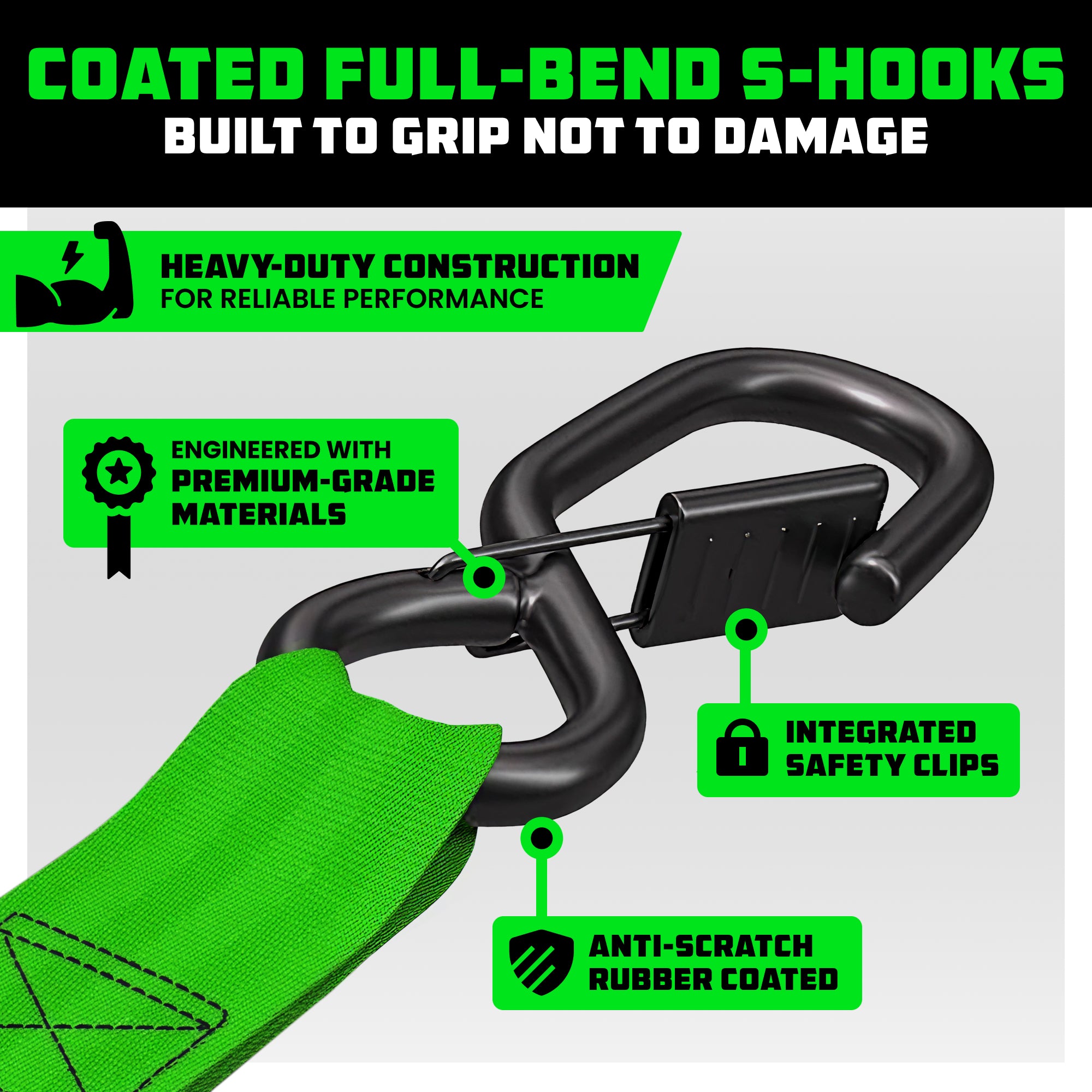 2" x 10' Retractable Ratchet Straps