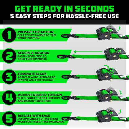 2" x 10' Retractable Ratchet Straps