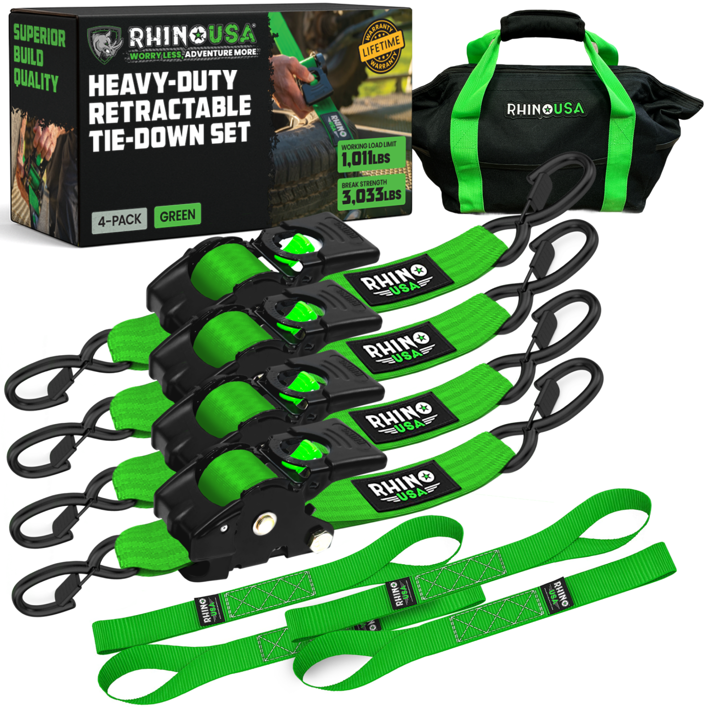 2" x 10' Retractable Ratchet Straps